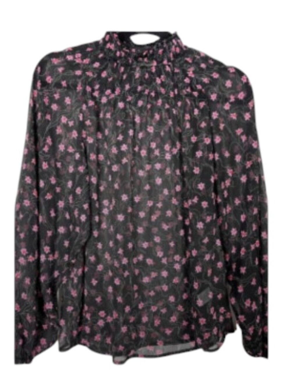 Elizabeth and James Floral Top Women's XL mocked Mock Neck Sheer Long Sleeve